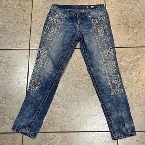 MISS ME Signature Cuffed Skinny JP7669CK Embroidered Distressed Women Jeans 29